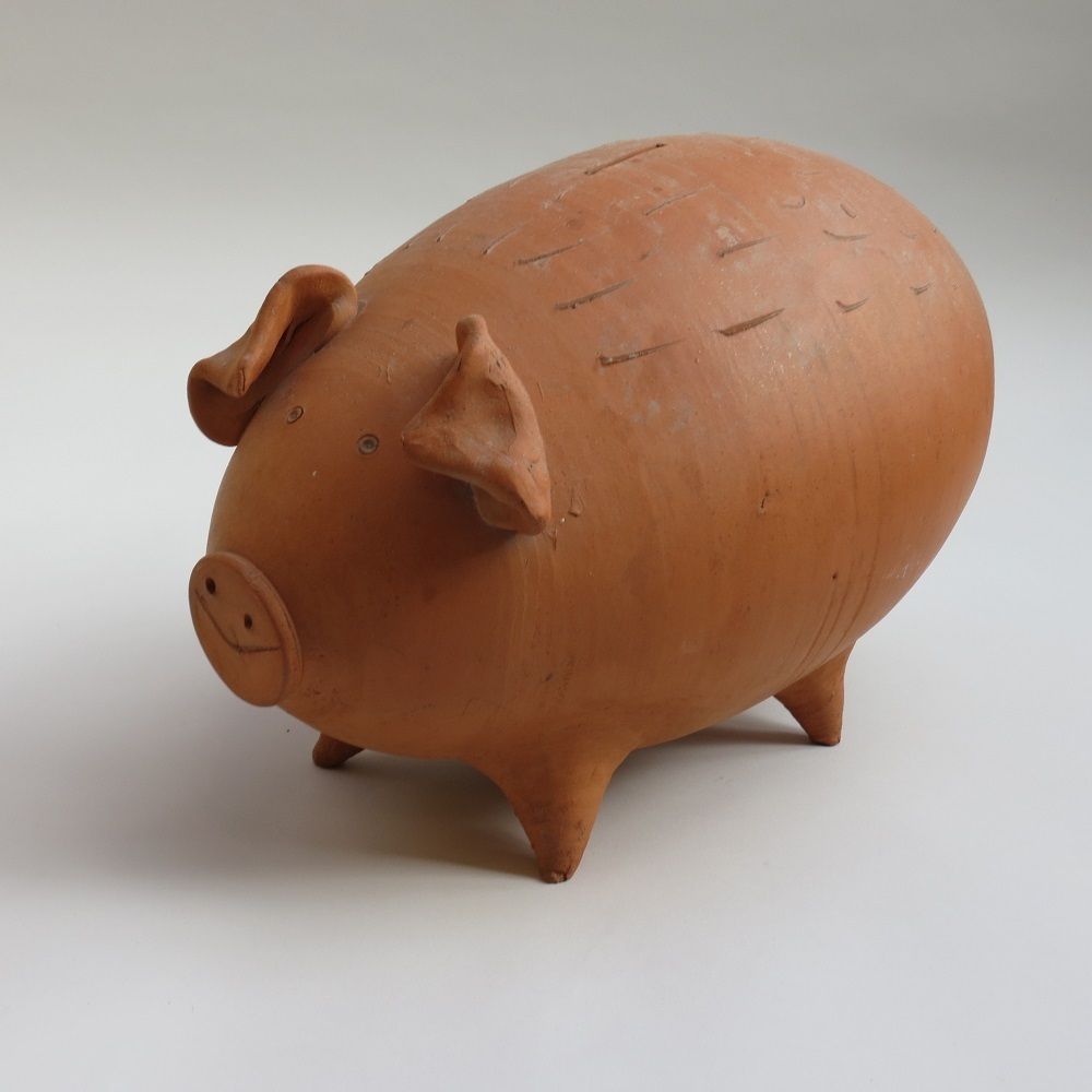 1970s Mid Century Very Large Terracotta Handmade Money Box Pig photo Home Decor