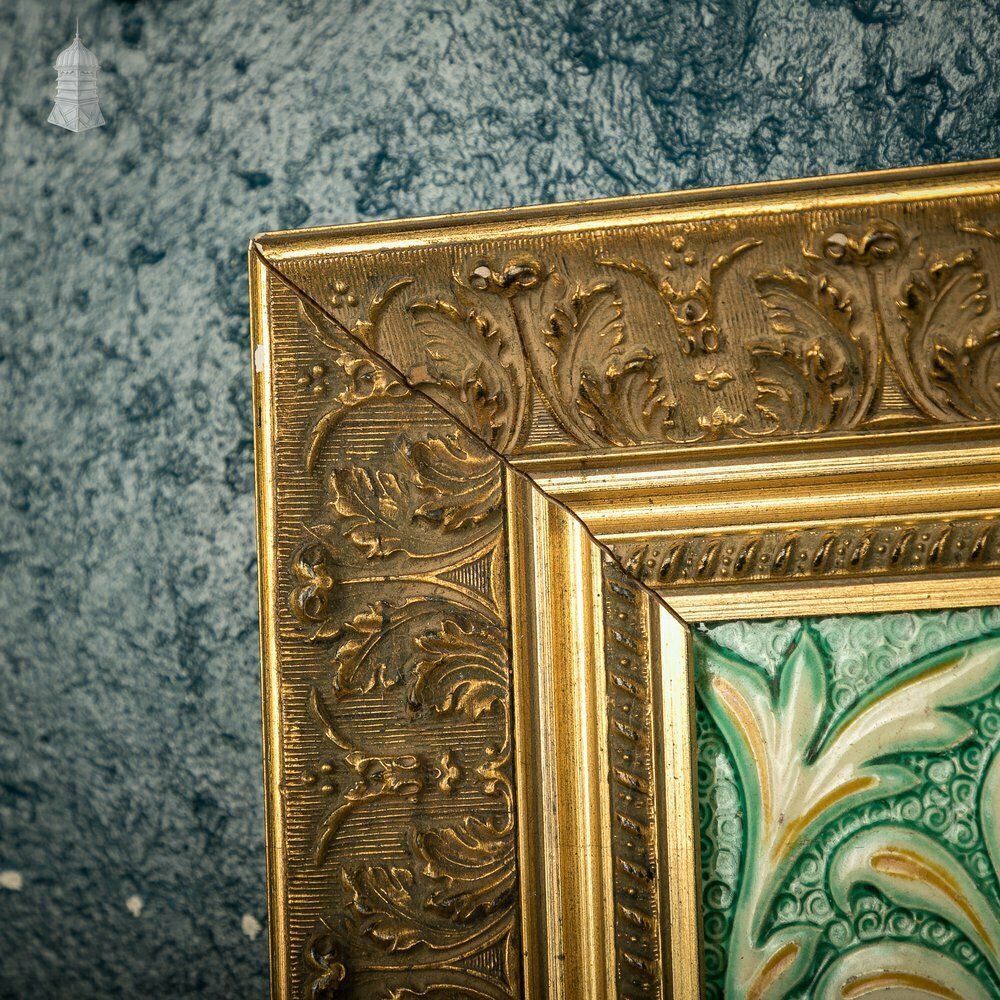 Set Of 8 Glazed Decorative Tiles From A Sainsburys Food Hall Mounted In Later Gold Frame photo vintage