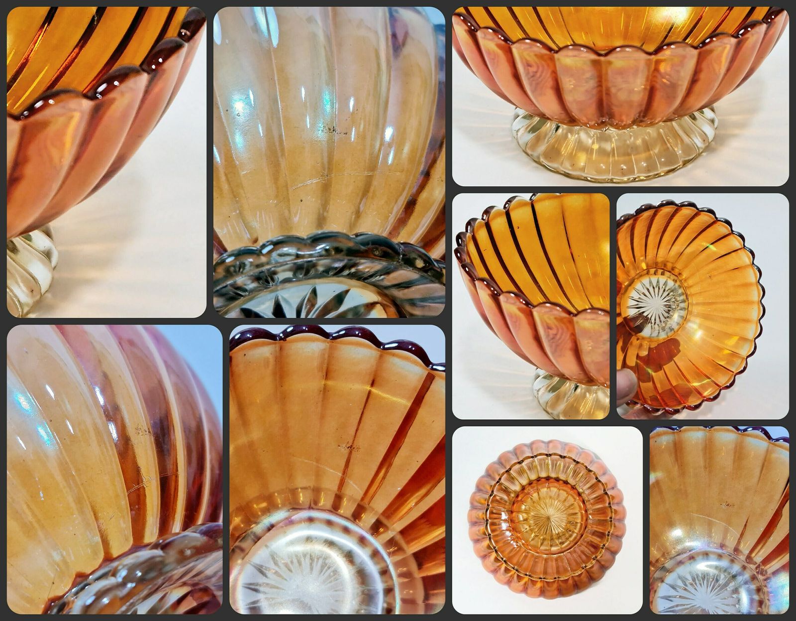 Carnival Glass Collection, Fenton Autumn Acorns Bowl, Imperial Hobstar Pedestal Vase, Imperial Pillar Flute Bowl photo vintage