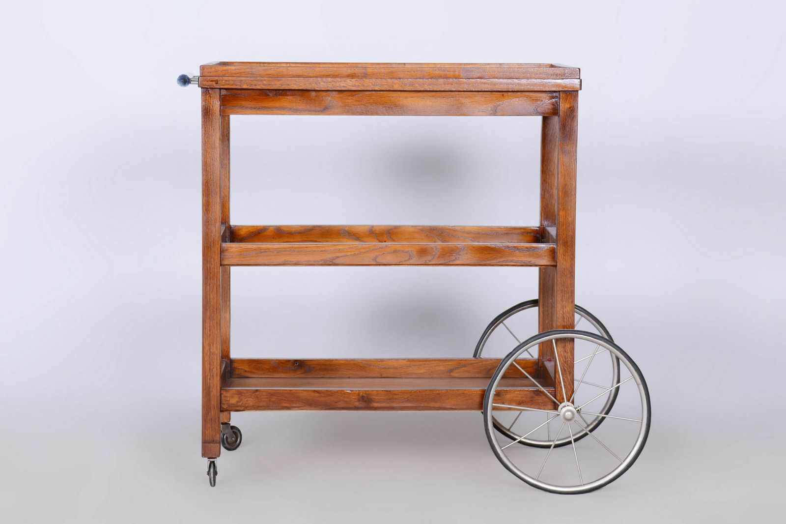 Restored Art Deco Trolley, By Thonet, Oak, Glass, Veneer, Chrome, Czech, 1920s photo buy