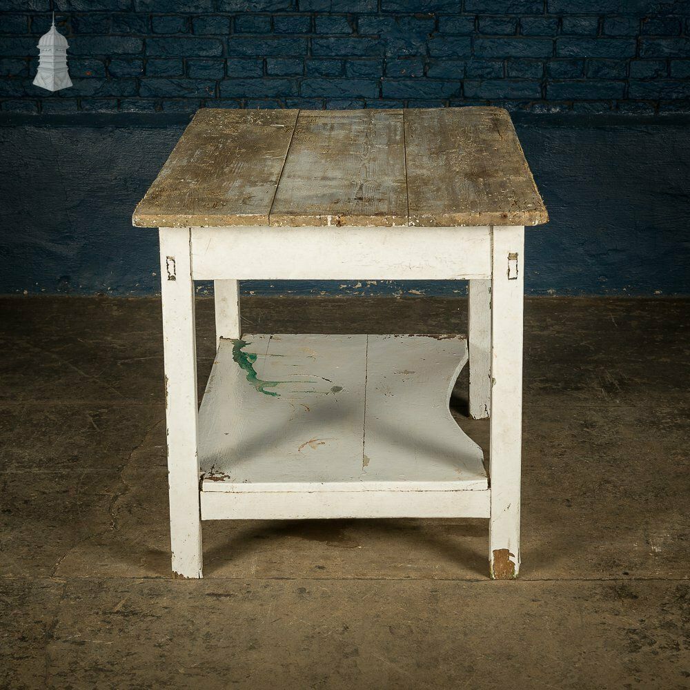 Small Rustic 18th C Pine Table With Distressed White Paint Finish photo furniture