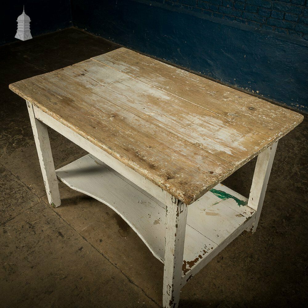 Small Rustic 18th C Pine Table With Distressed White Paint Finish photo 600.0