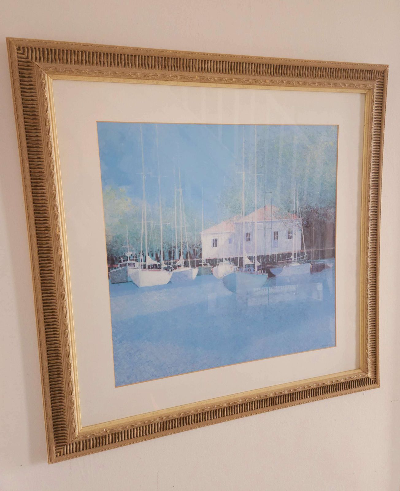 Very Large Framed Print Of Harbour Scene By Renowned French Artist André Bourrié photo furniture