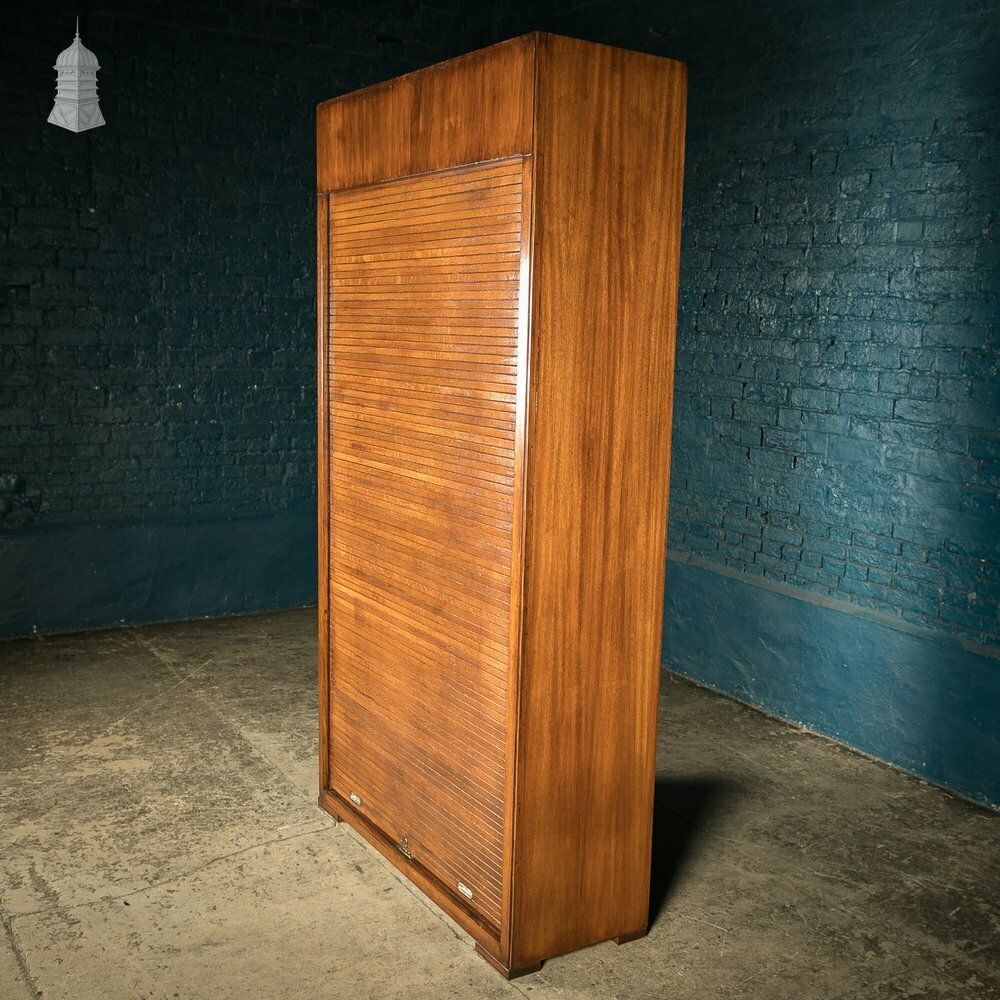 Tambour Front Cabinet, Mahogany And Oak Construction With Internal Pigeonhole Shelving From A Liner photo vintage