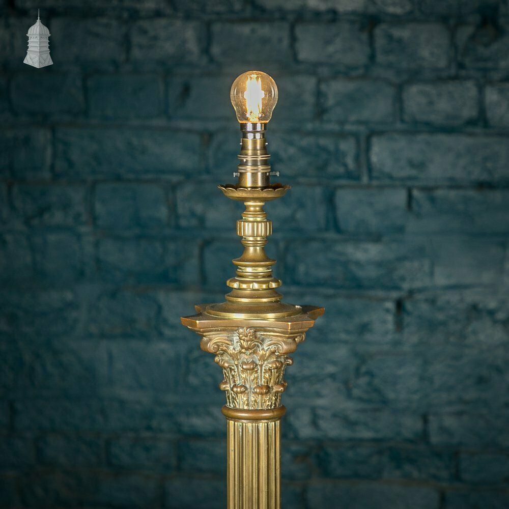 2760.0 Brass Standard Lamps By Elkington & Co, Adjustable 19th C Neo Classical Corinthian Columns With Paw Feet photo