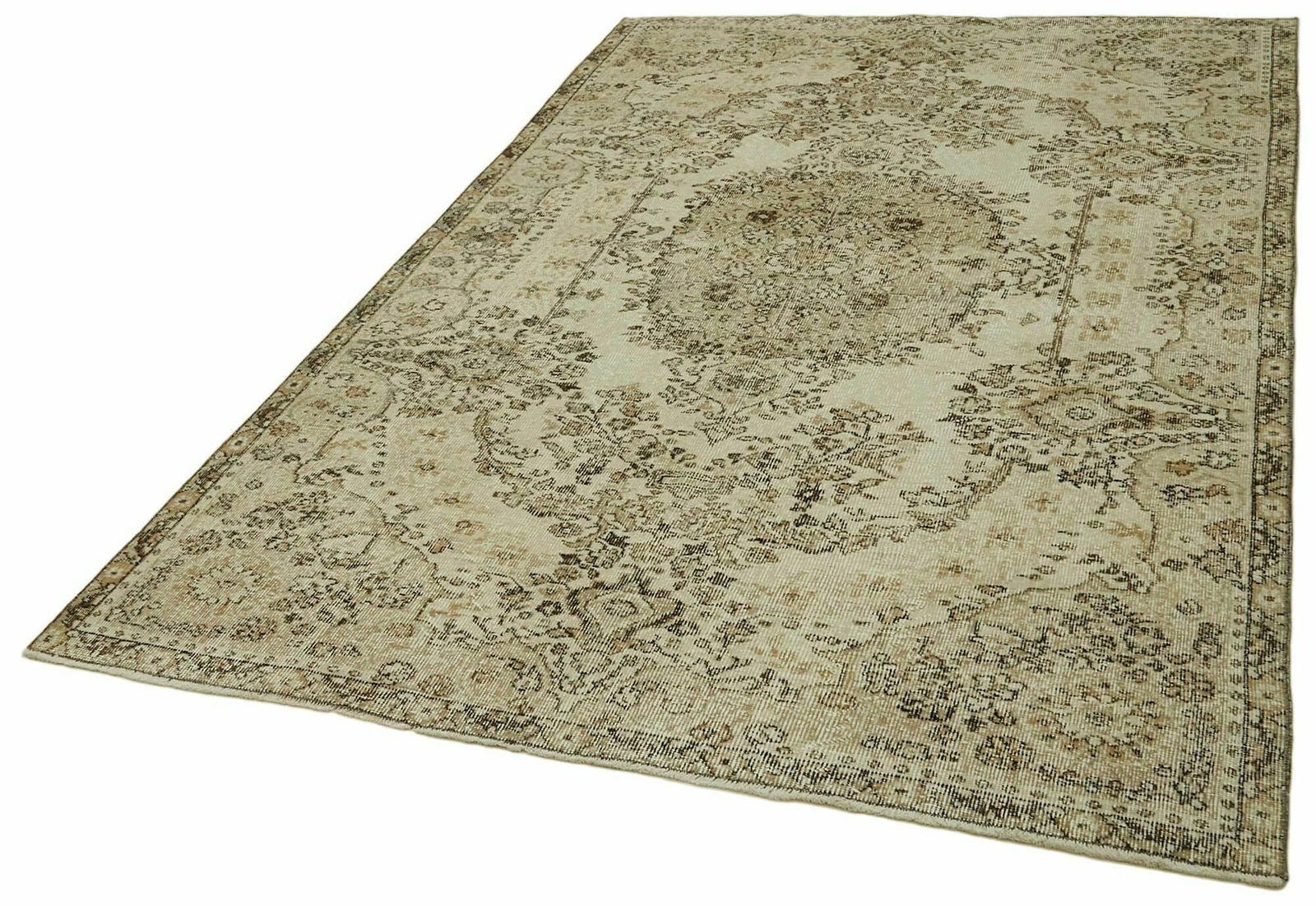 5x9 Beige Turkish Vintage Area Rug   41595 photo for sale