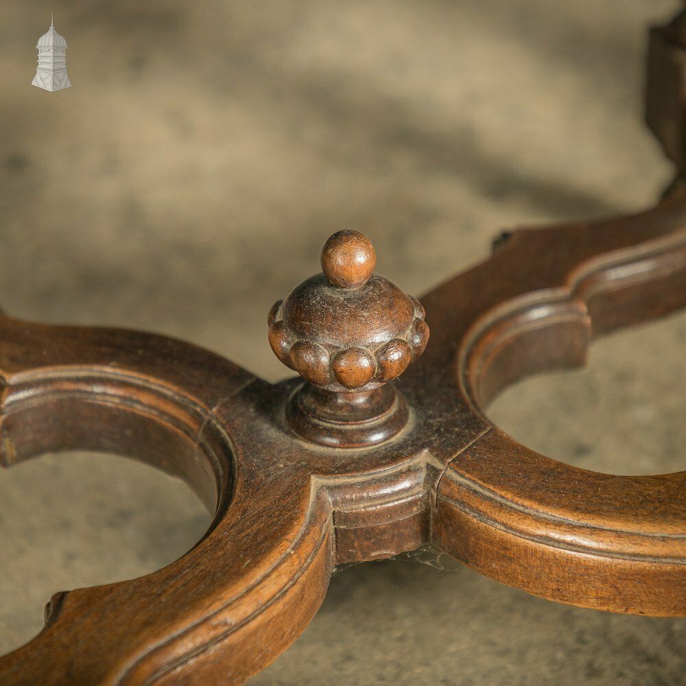 photo vintage Carved Oak Chairs, 19th C With Embossed Studded Leather Seats, Set Of 4