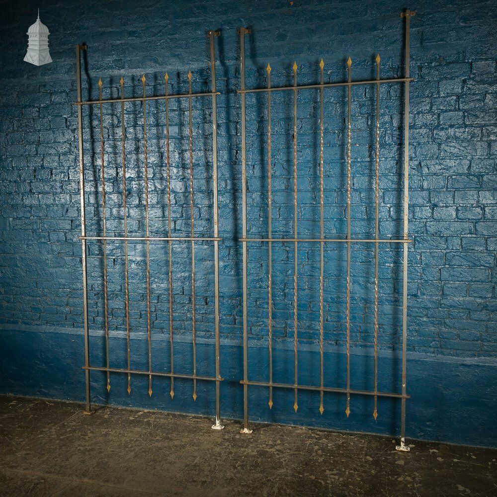 Pair Of 20th C Large Iron Railings With Arrow Head Details photo for sale