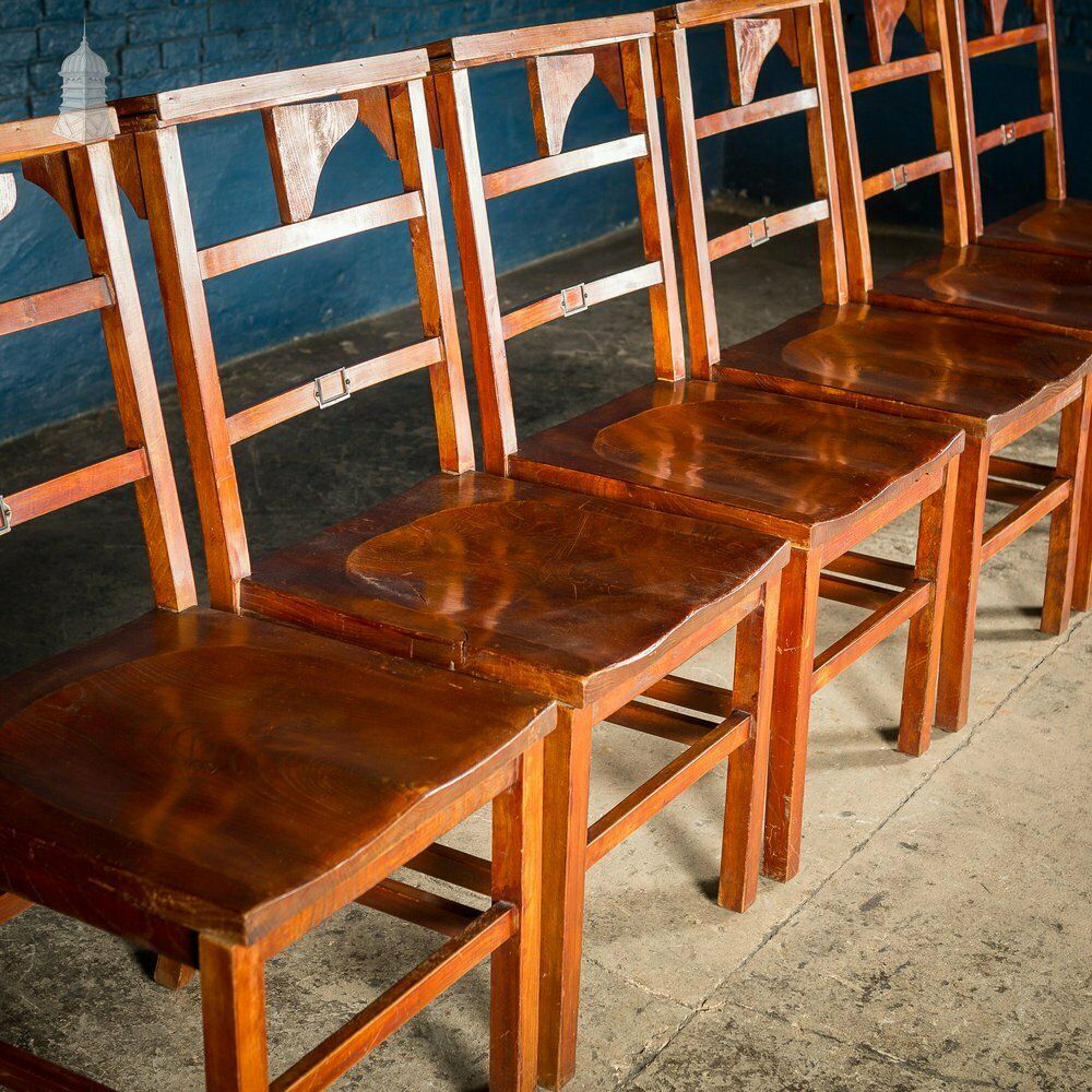photo vintage Set Of 6 19th C Elm Synagogue Chairs [No. 3]