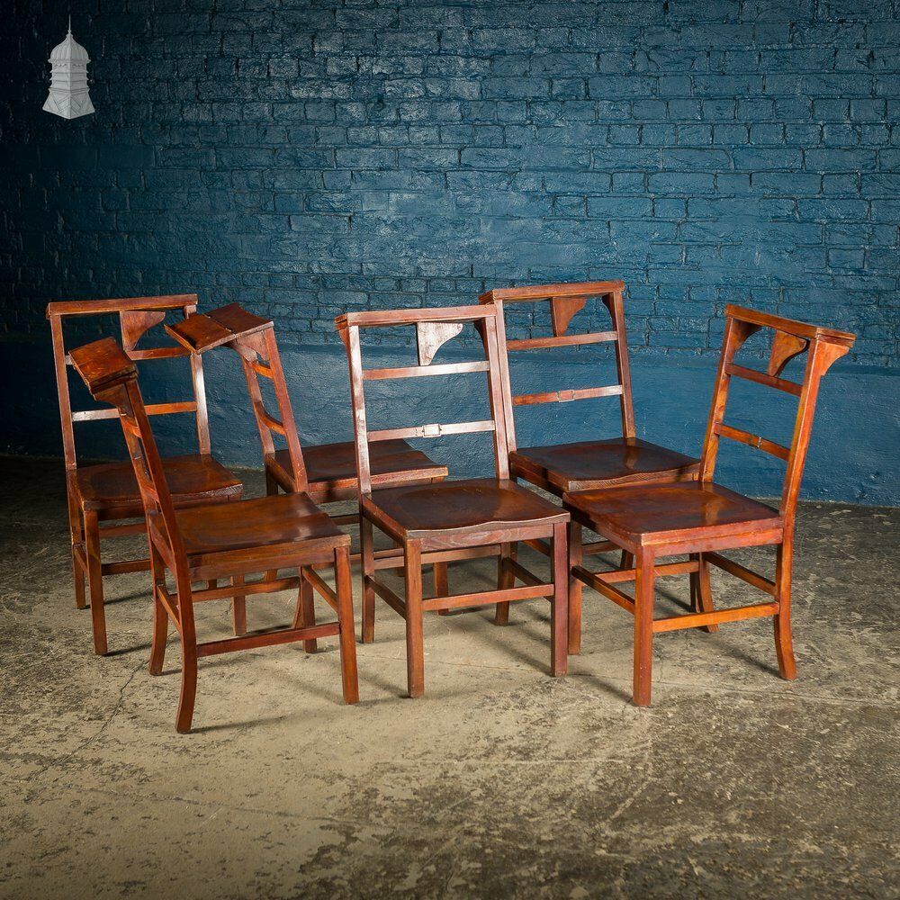 Set Of 6 19th C Elm Synagogue Chairs [No. 2] photo for sale