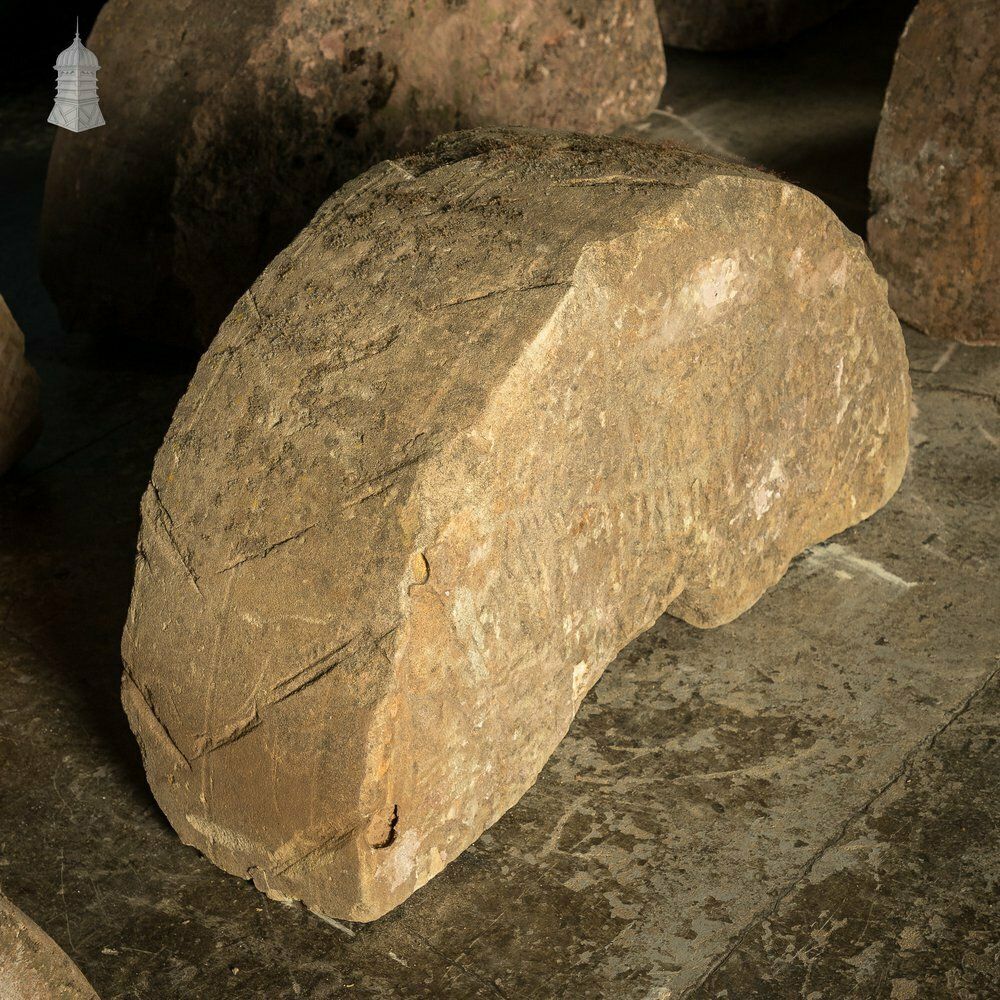 photo vintage Batch Of 8 Antique Half Round Sandstone Millstones