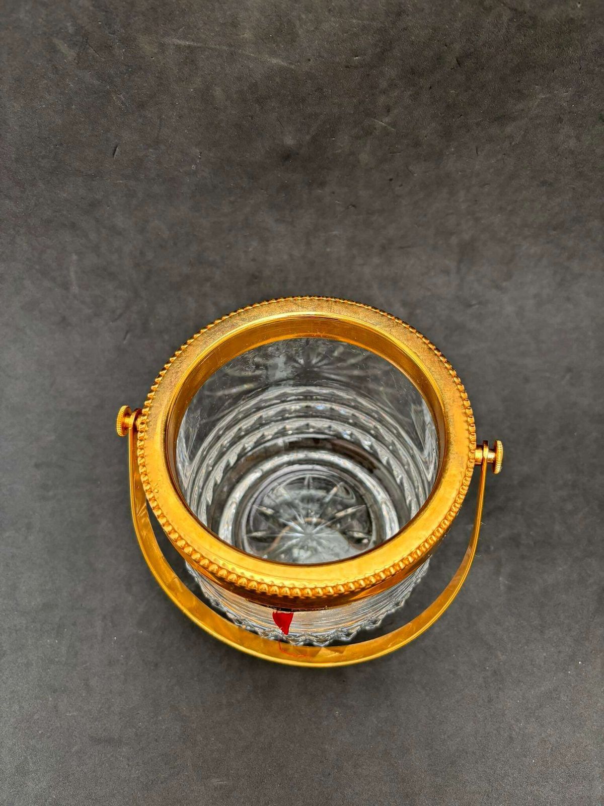Ice Bucket Heavy Molded Crystal With Golden Metal Handles Mid Century Barware Mixology Tools Bar Cart Hollywood Regency Man Cave Gift photo Home Decor