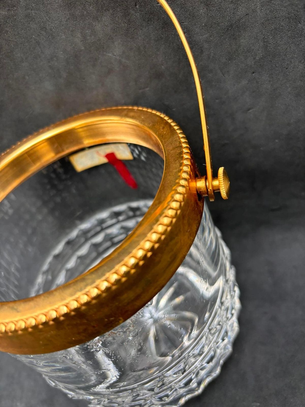 Ijsemmer Van Zwaar Gegoten Kristal Met Vergulde Metalen Handgrepen – Mid Century Barware, Mixologie Accessoires, Barkast, Hollywood Regency, Man Cave, Cadeau photo vinterior