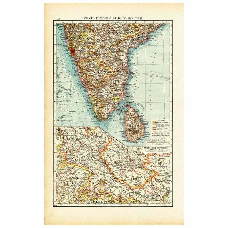 Antique Map Of Southern India By Andree, 1904