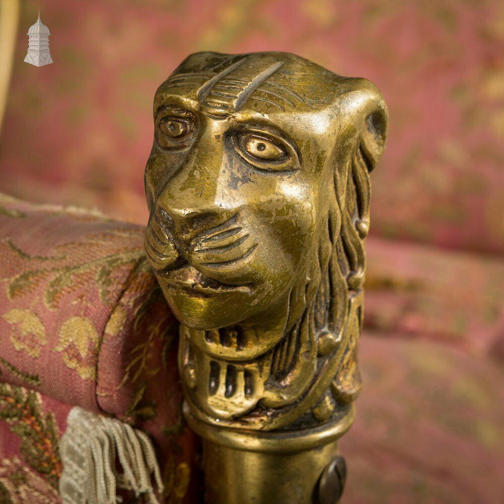 Pair Of Vintage Brass Lion Head And Paw Detail X Frame Stools For Upholstery photo for sale
