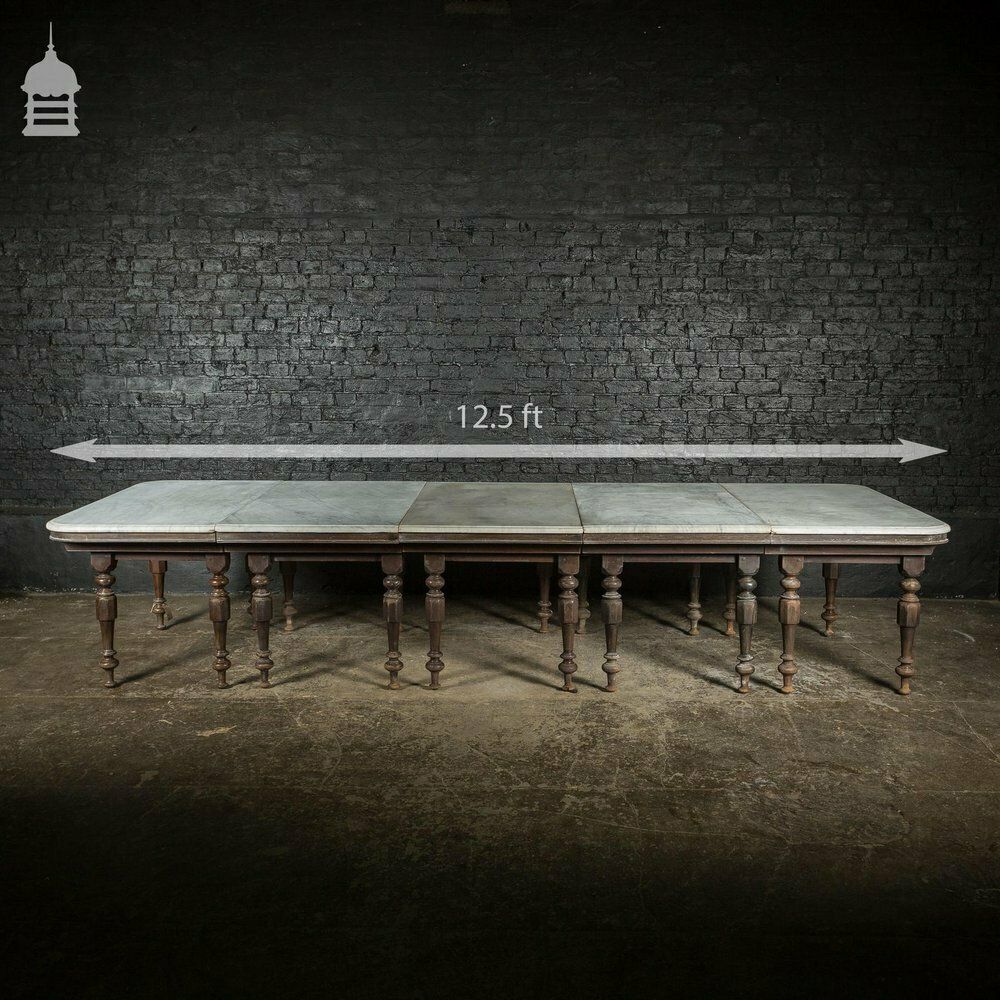 Furniture 19th C Marble Topped Anglo Indian 7 Leaf Colonial Banqueting Table photo