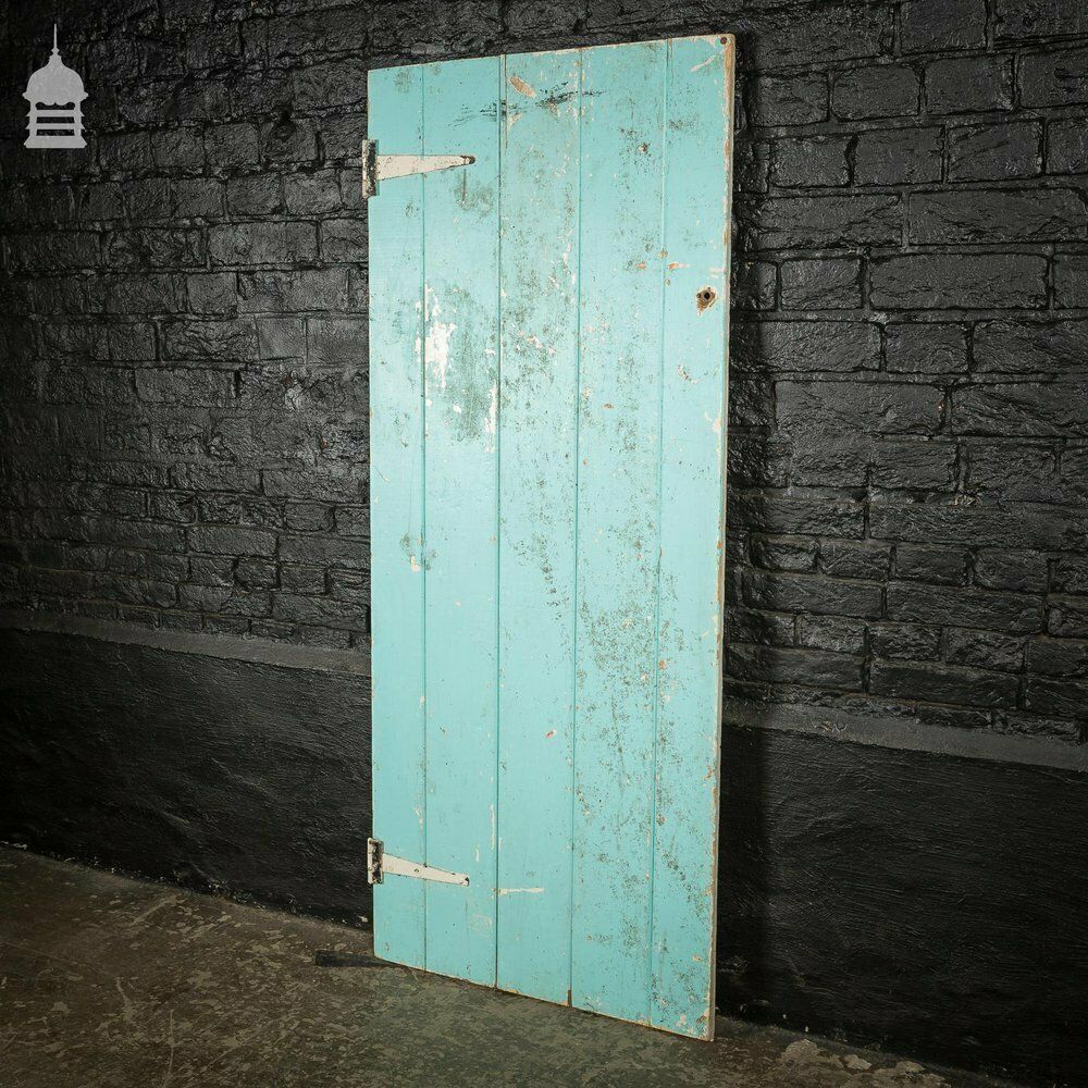 Home Fixtures Small 19th C Light Blue Painted Ledged And Braced Pine Internal Cottage Door photo