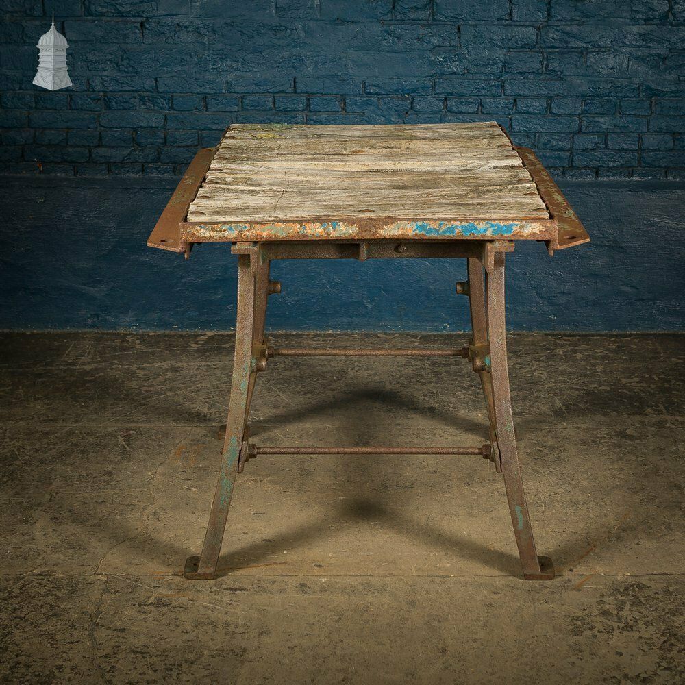 Cast Iron Industrial Base With Steel And Timber Top photo for sale