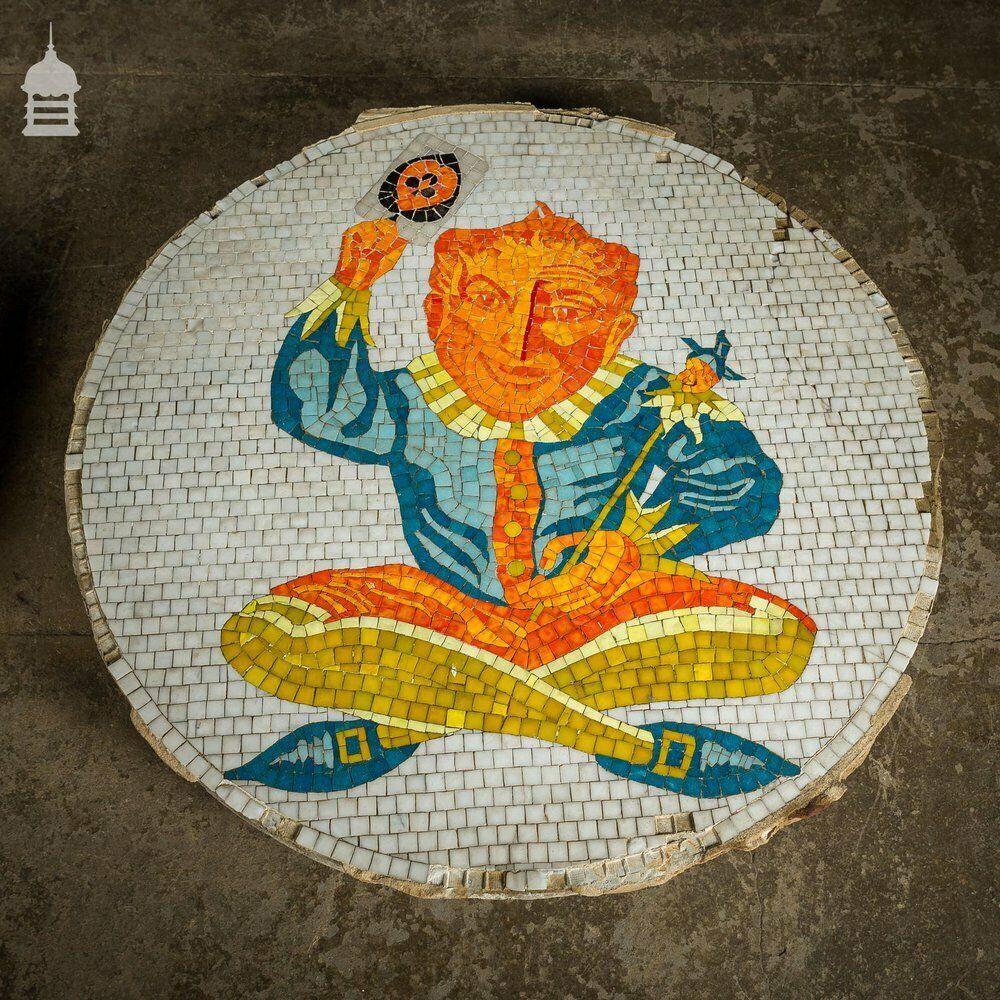 Garden Decor Pair Of Circular Floor Mosaics With Colourful Joker Designs photo