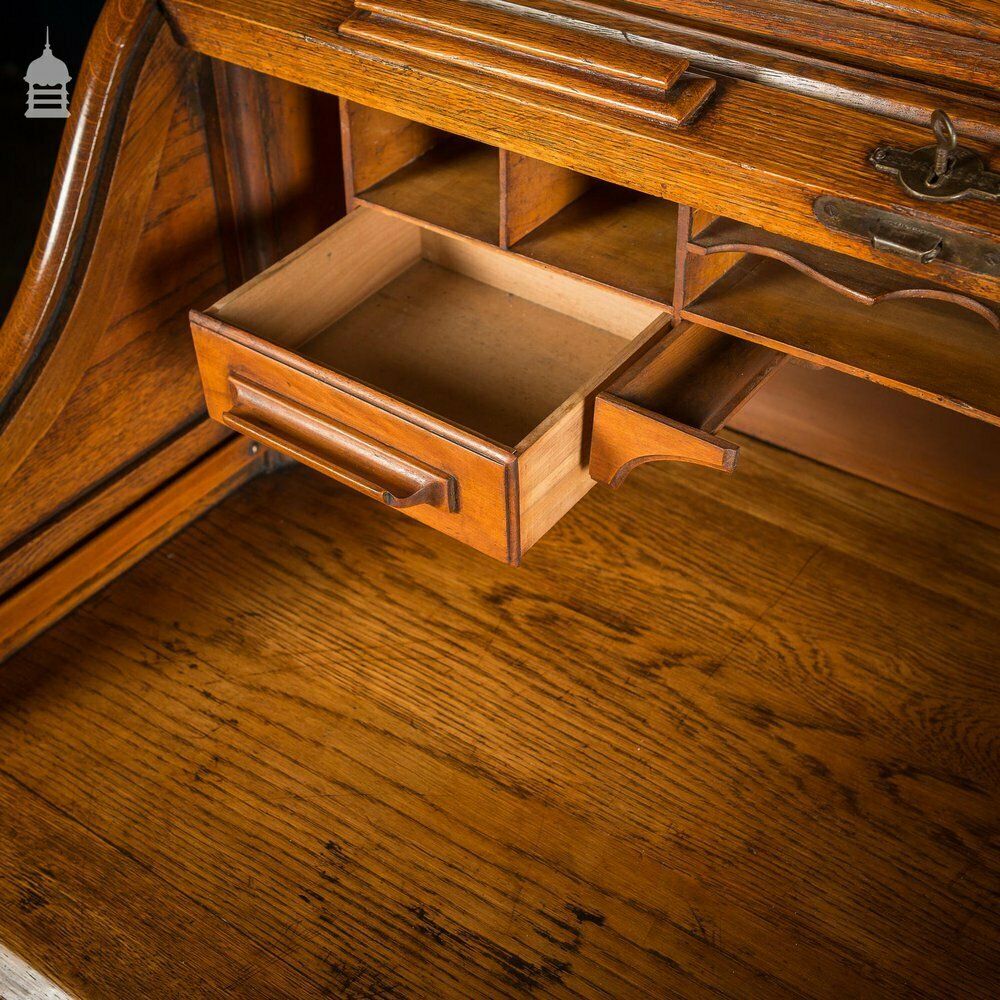 Edwardian Oak Tambour Front Roll Top Lebus Desk photo buy
