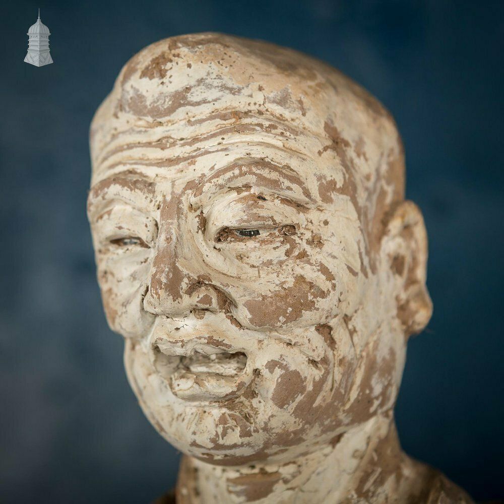 A Pair Of Chinese Early Ming Dynasty Luohans, Remnants Of Blue, Red And White Pigment Height 50cm photo for sale