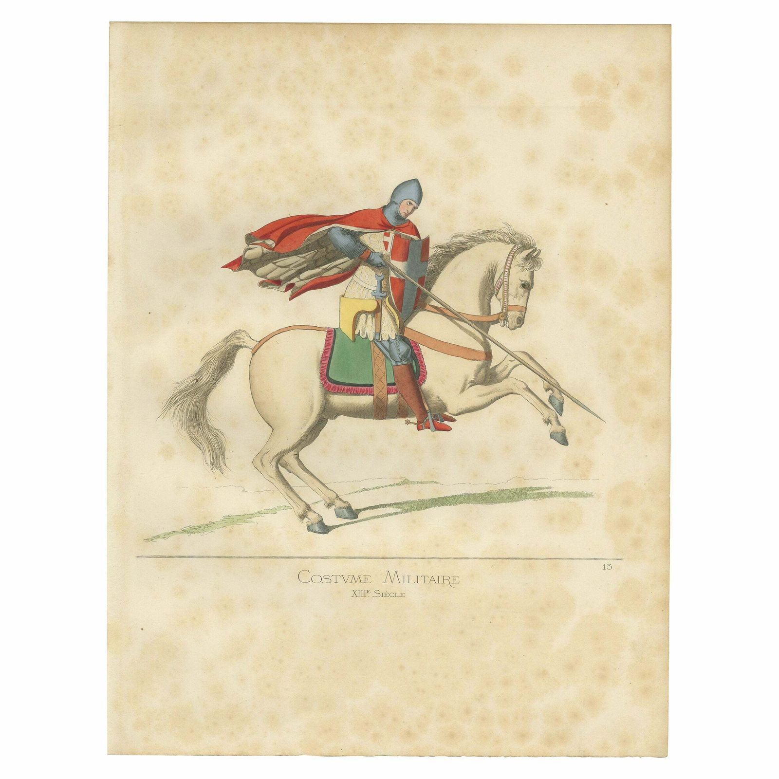 Antique Print Of A Military Costume By Bonnard, 1860