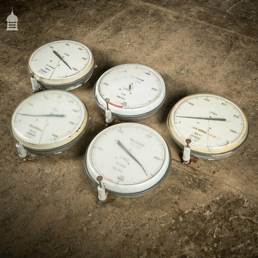 Batch Of 5 Vintage Industrial Fuel Gauges photo furniture
