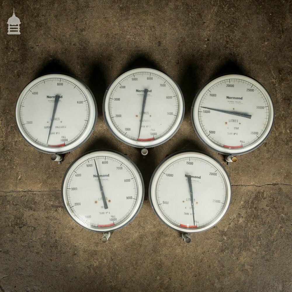 Vintage Set Of 5 Industrial Fuel Gauges