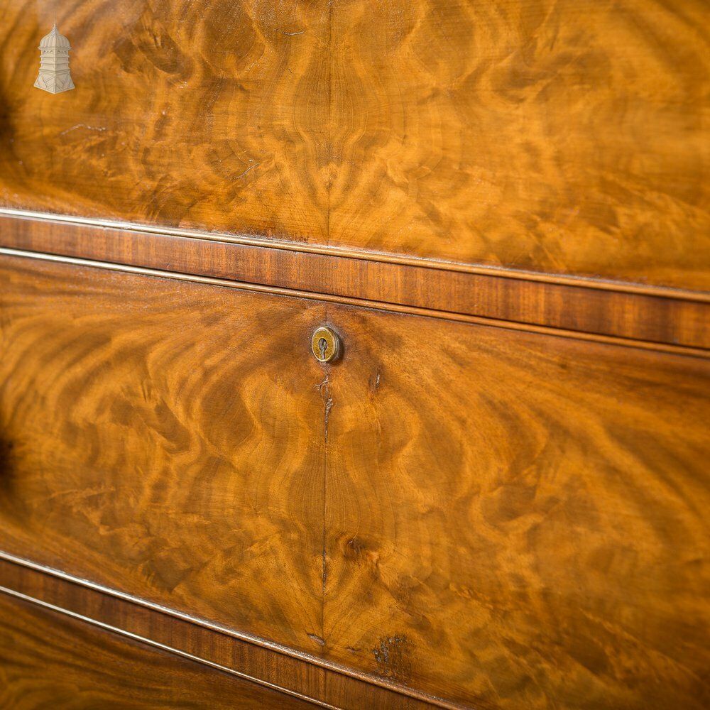Impressive 19th C Bow Fronted Flanked Column Mahogany Chest Of Drawers photo vintage