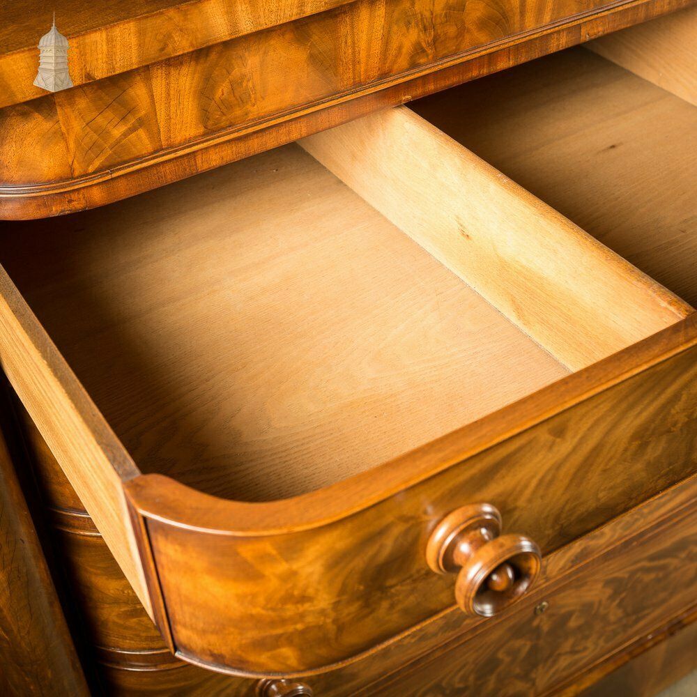photo vinterior Impressive 19th C Bow Fronted Flanked Column Mahogany Chest Of Drawers