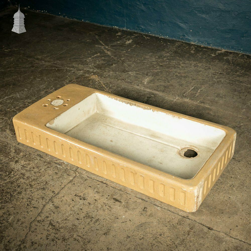 Trough Sink, Fluted Cane And White Worn Glaze, 19th C