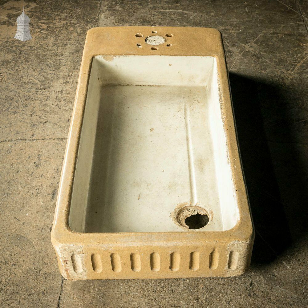 Trough Sink, Fluted Cane And White Worn Glaze, 19th C photo vinterior
