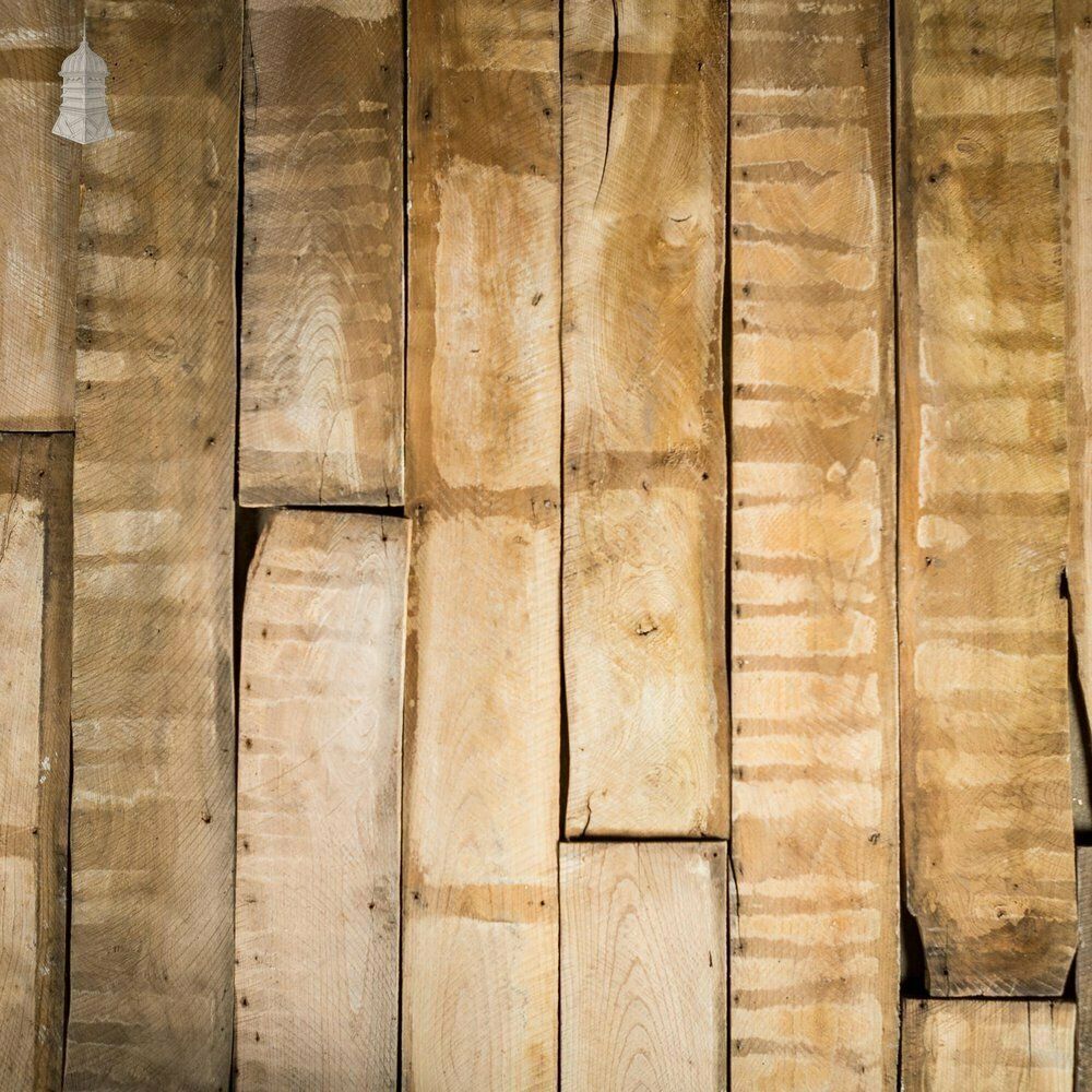 photo for sale Batch Of 7.5 Square Metres Of Elm Wall Boards With Distressed Lath And Plaster Markings