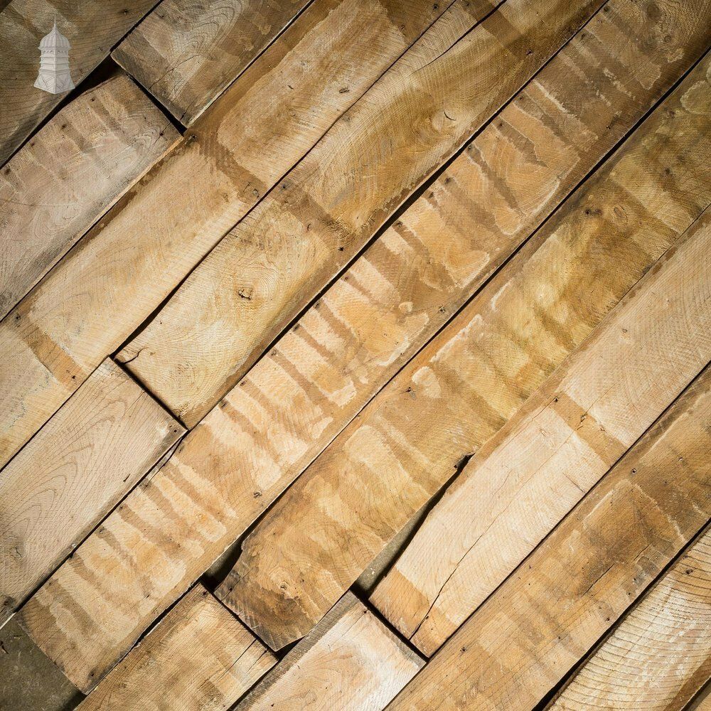 3360.0 Batch Of 7.5 Square Metres Of Elm Wall Boards With Distressed Lath And Plaster Markings photo