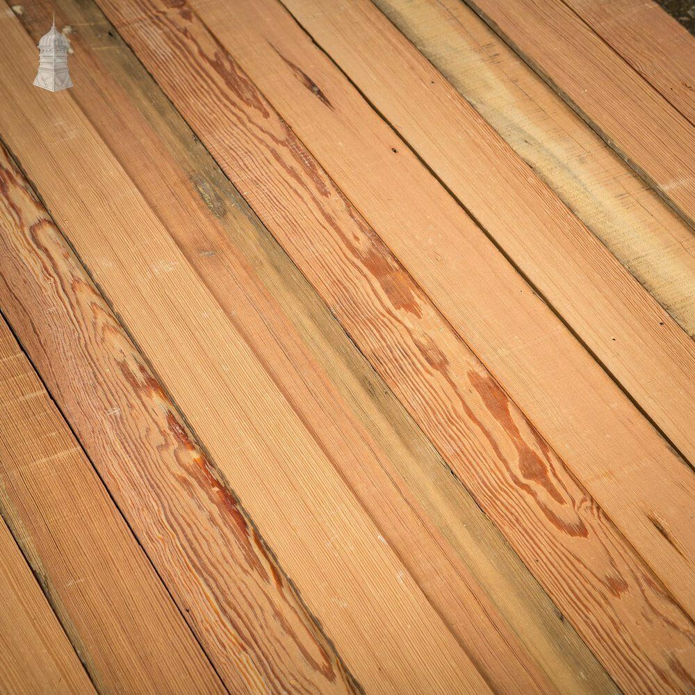 Batch Of 13.5 Square Metres Of Mixed Width Planed Pitch Pine Wall Cladding Floorboards photo vinterior