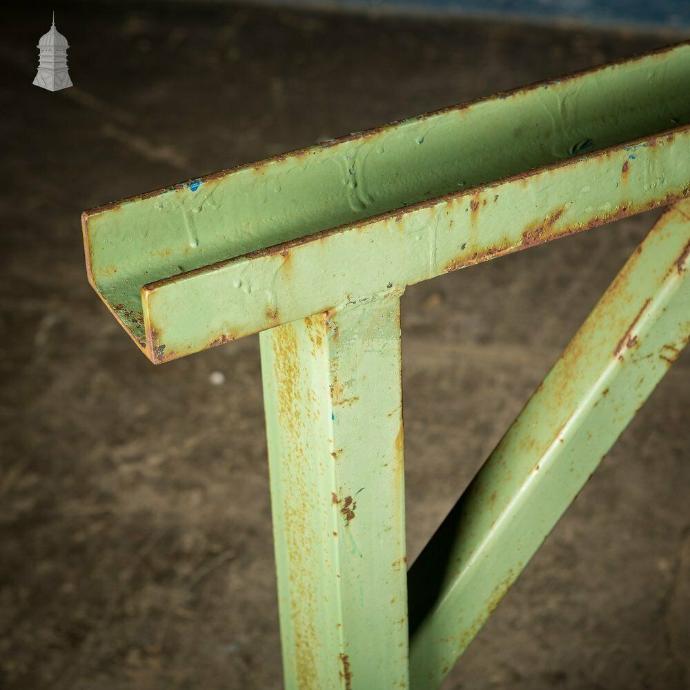 Pair Of Large Green Painted Heavy Duty Steel Industrial Workshop Trestles photo 570.0