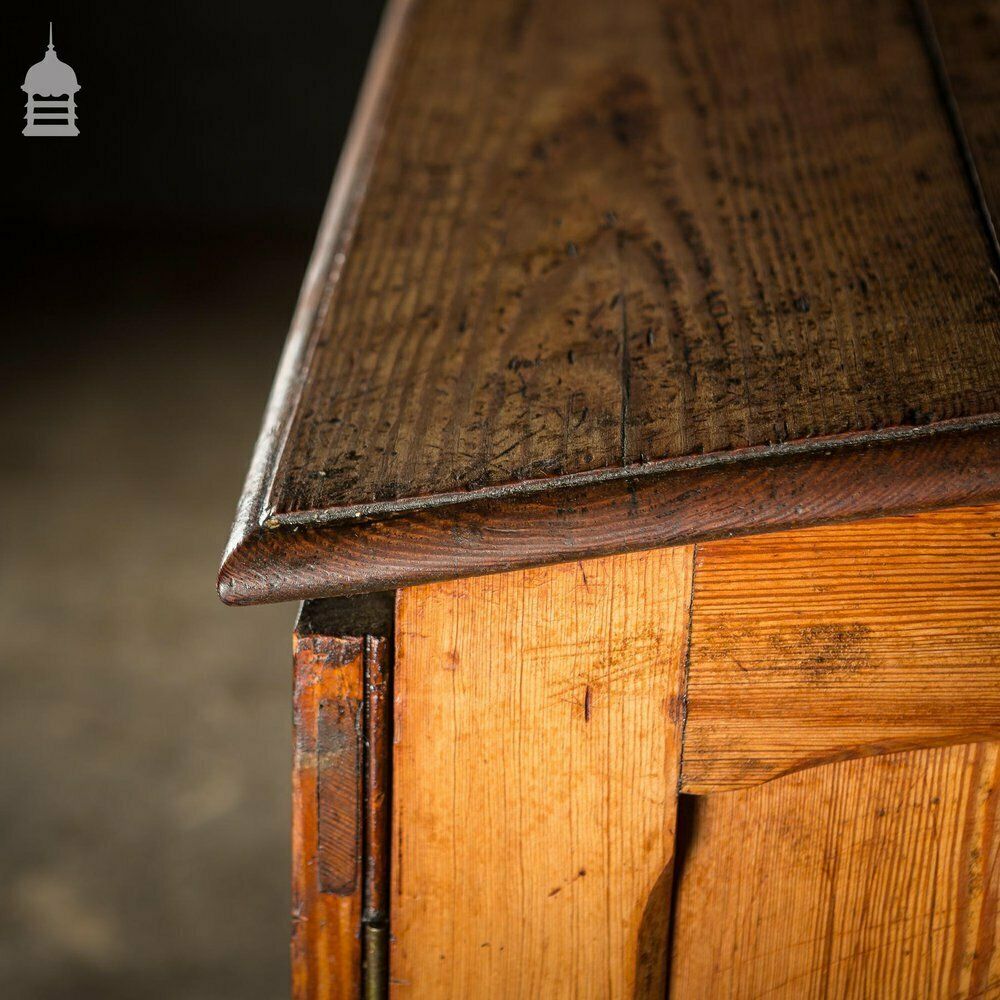 Large 19th C Figured Pitch Pine Ecclesiastical Cupboard With Double Doors, Opening Top And Metal Castors photo buy
