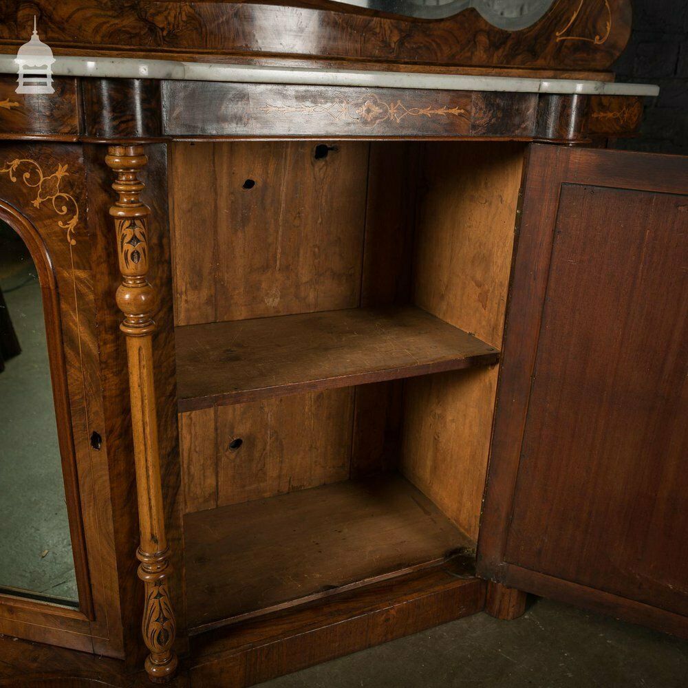 Stunning 19th C Inlaid Rosewood Marble Topped Credenza With Mirror Base And Raised Mirrored Back photo buy