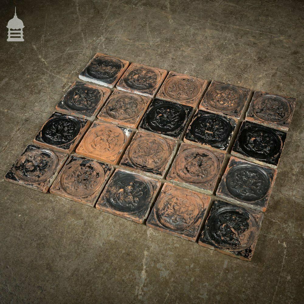 Set Of 22 19th C Decorative 7 Inch Terracotta Tiles With Flakey Paint photo buy