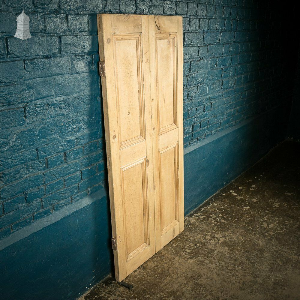 Pair Of Small 19th C Stripped Pine Moulded Panel Cupboard Doors photo for sale