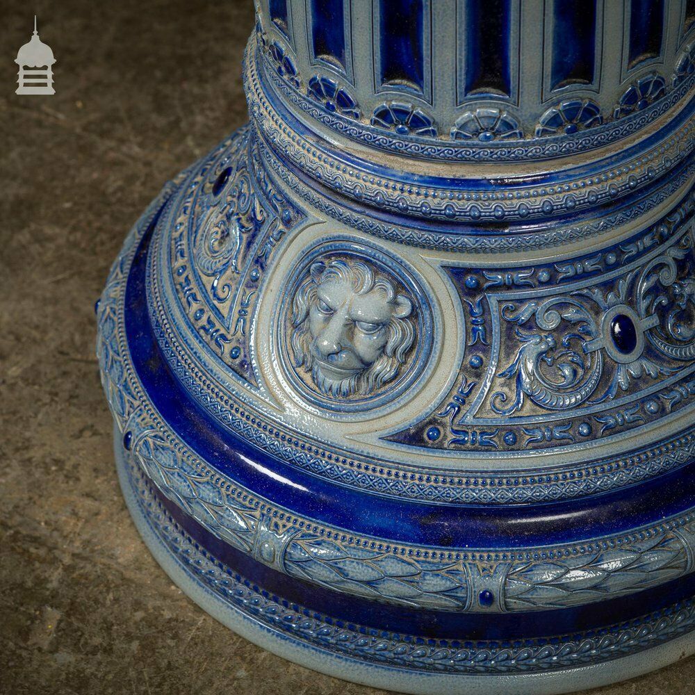 photo furniture Ornate 19th C Doulton Lambeth Style Blue And White Jardinière