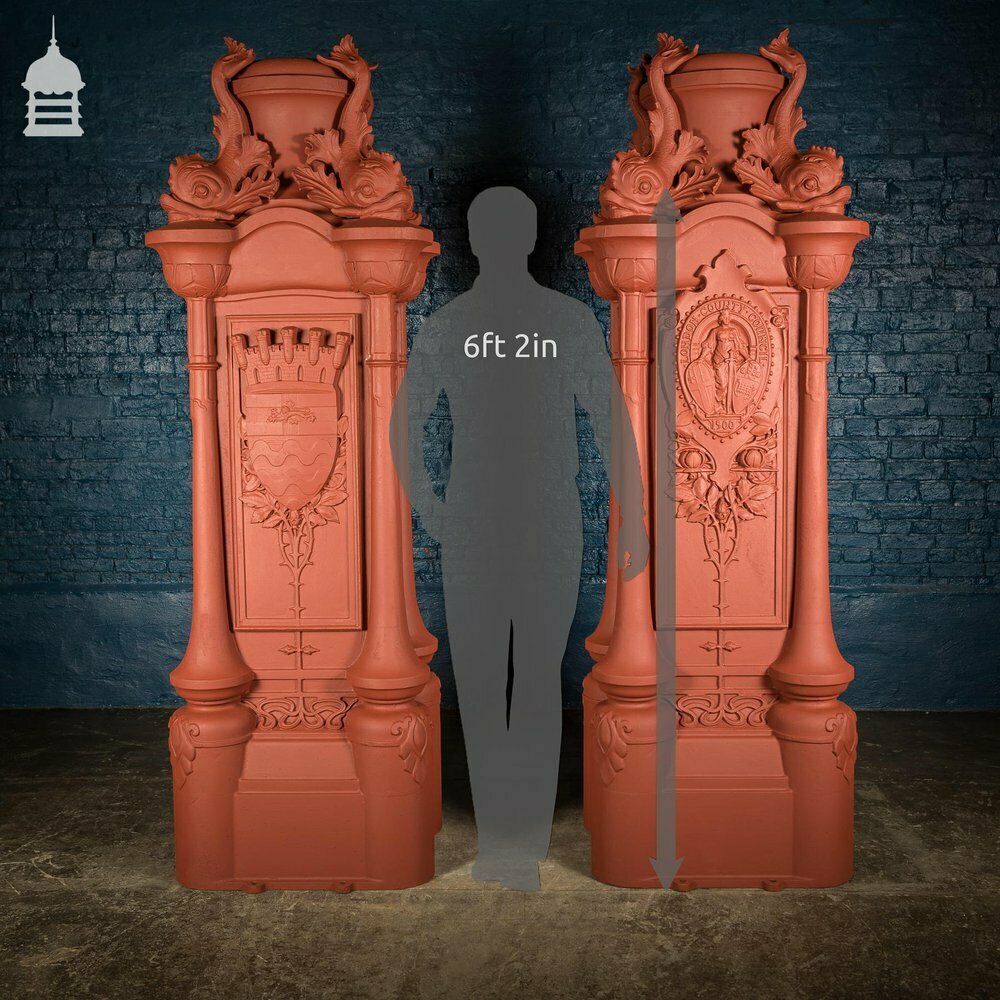 photo vintage Pair Of Cast Iron London County Council Embankment Lamppost Bases Finished In Red Oxide Primer