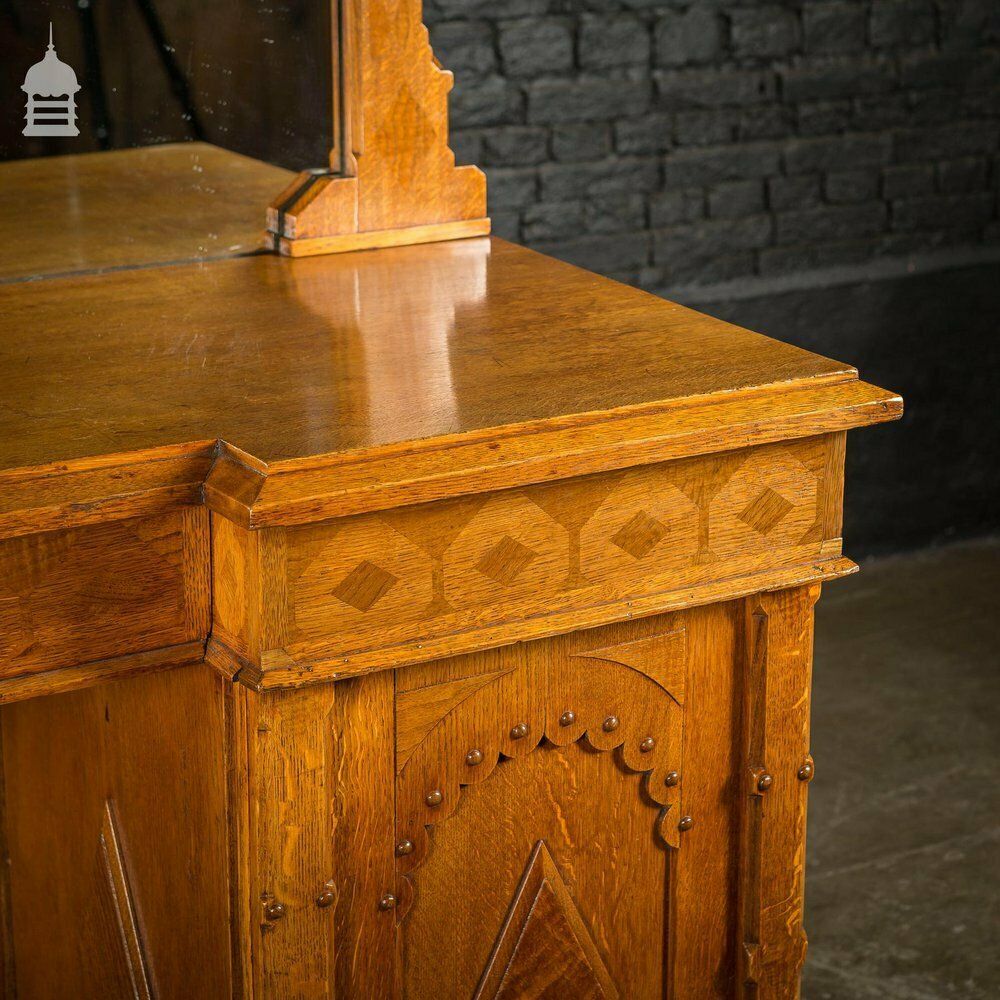 Arts And Crafts Oak With Inlaid Teak Pedestal Sideboard With Mirror From Norwich Cathedral photo buy
