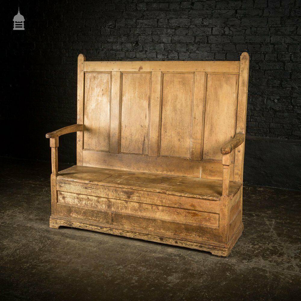 Georgian Pine Welsh Bench Settle With Lift Up Seat Storage photo vinterior