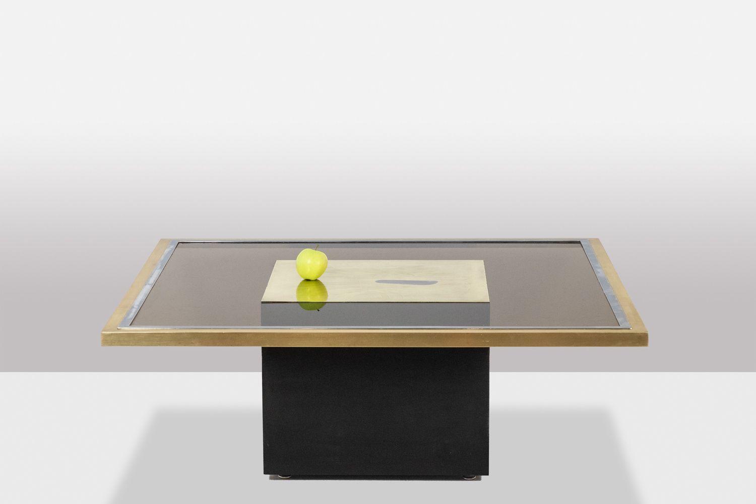 Coffee Table In Gilded Brass And Smoked Glass. 1970s. photo buy