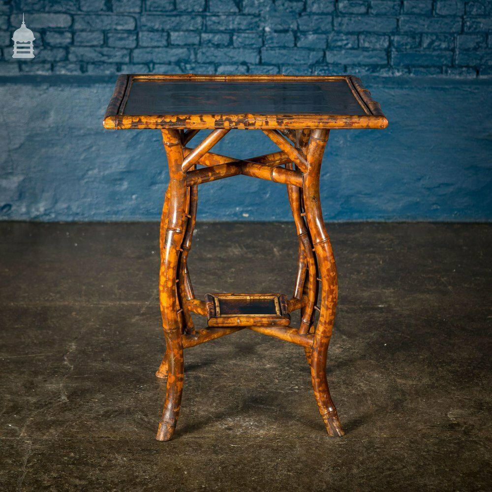 photo furniture Rare Victorian Swan Leg Bamboo Table With Inlaid Marquetry Top