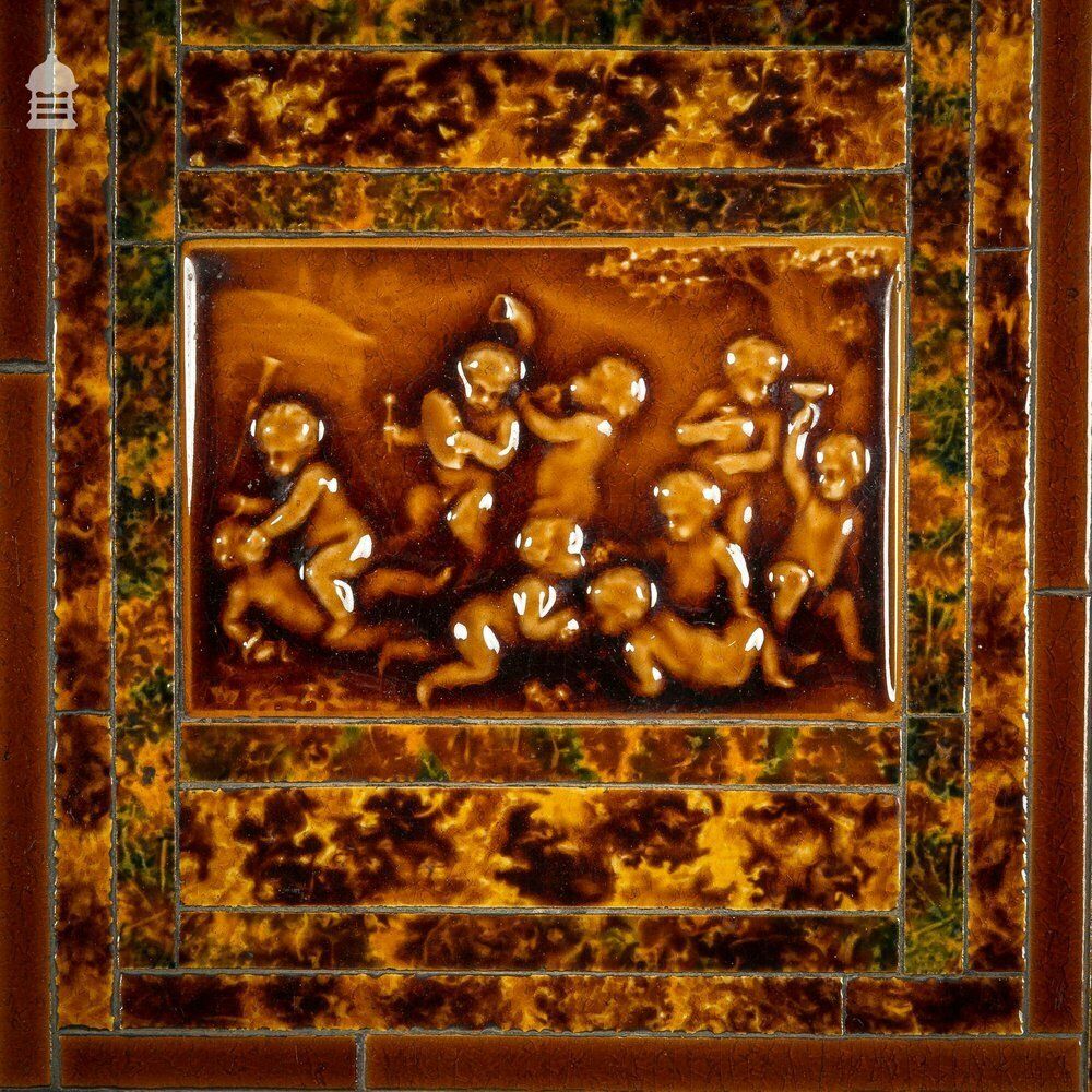photo furniture Pair Of Late 19th C Ceramic Fireplace Tile Reliefs With Individual Details