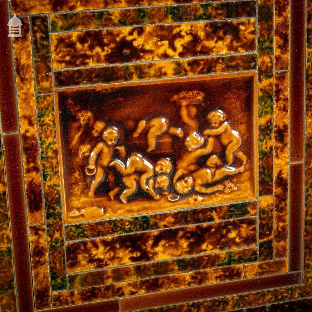 582.0 Pair Of Late 19th C Ceramic Fireplace Tile Reliefs With Individual Details photo