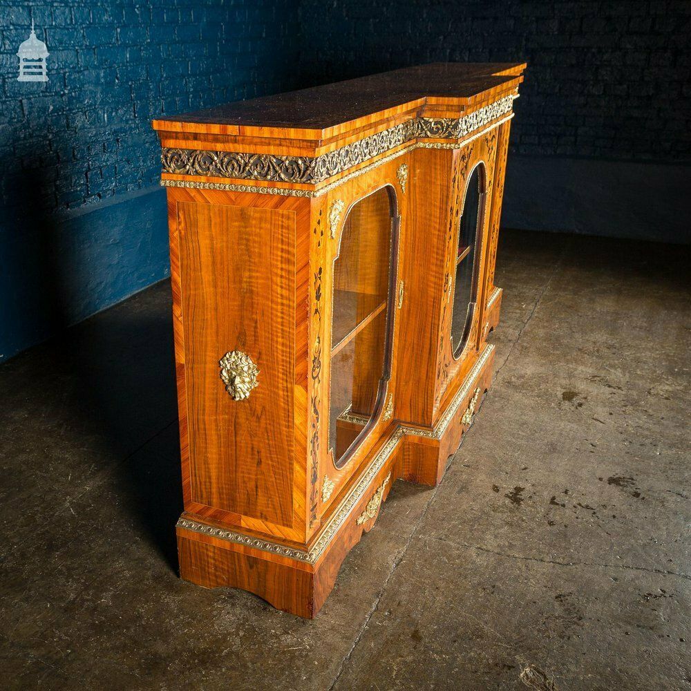 19th C French Empire Walnut Credenza With Intricate Marquetry And Brass Reliefs photo furniture