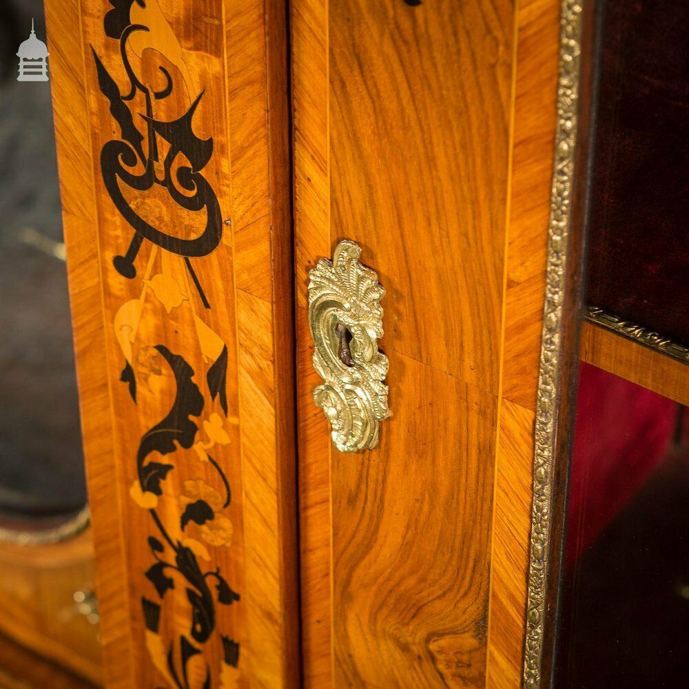 19th C French Empire Walnut Credenza With Intricate Marquetry And Brass Reliefs photo for sale